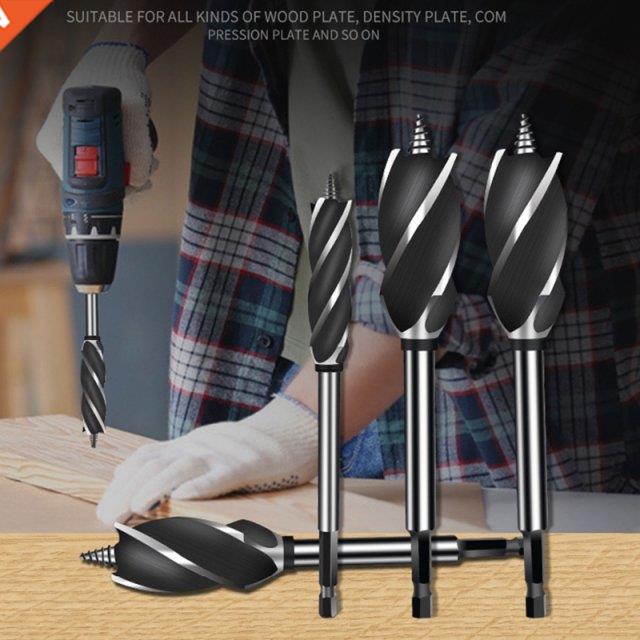 Four-slot Hexagonal Long Shank Auger Drill Woodworking Suppo