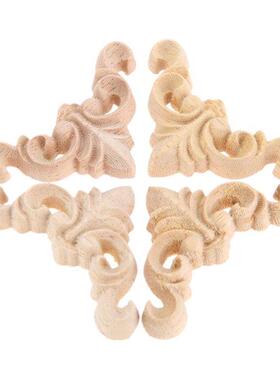 4pc 4cm Woodcarving Corner Decal Unpainted Wood Carved Decal