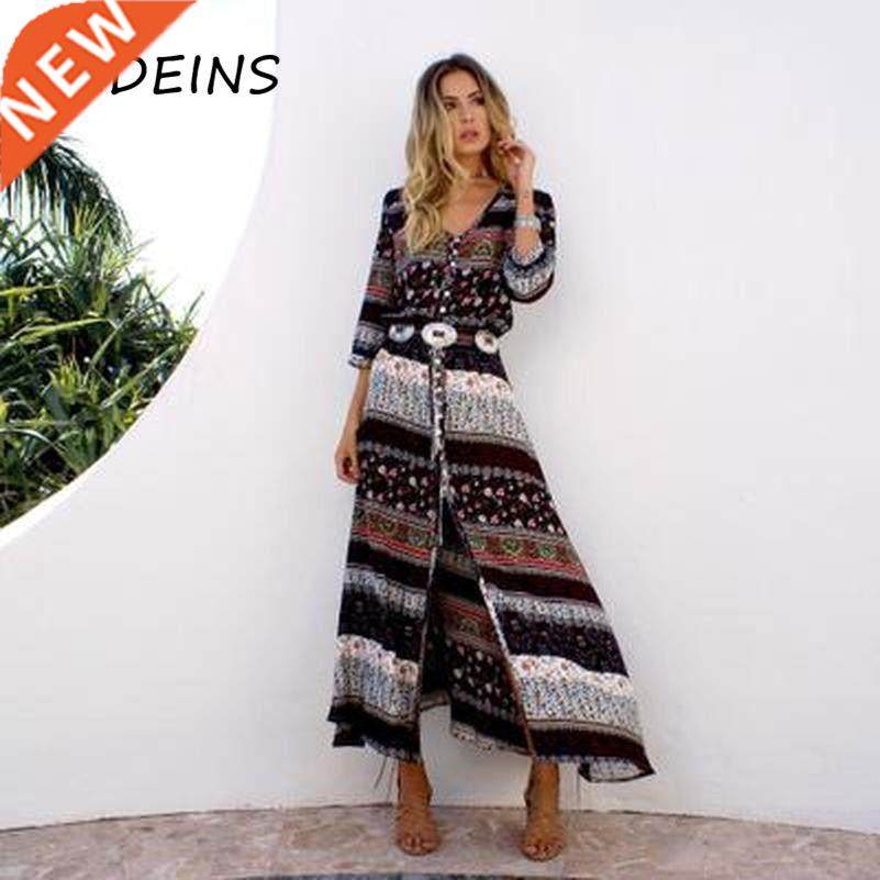 NEDS 2020 Summer Boho Beach Dress Fashion Floral Print Et