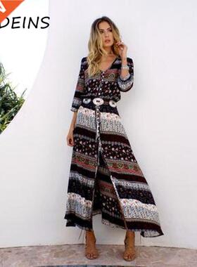 NEDS 2020 Summer Boho Beach Dress Fashion Floral Print Et