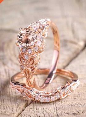 2pcs/set Luxurious Women Wedding Ring Set Shiny Round Cut Zi