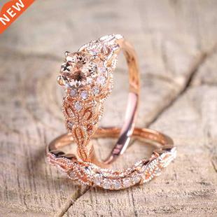 Set Luxurious Cut Round Shiny Ring Wedding Women set 2pcs