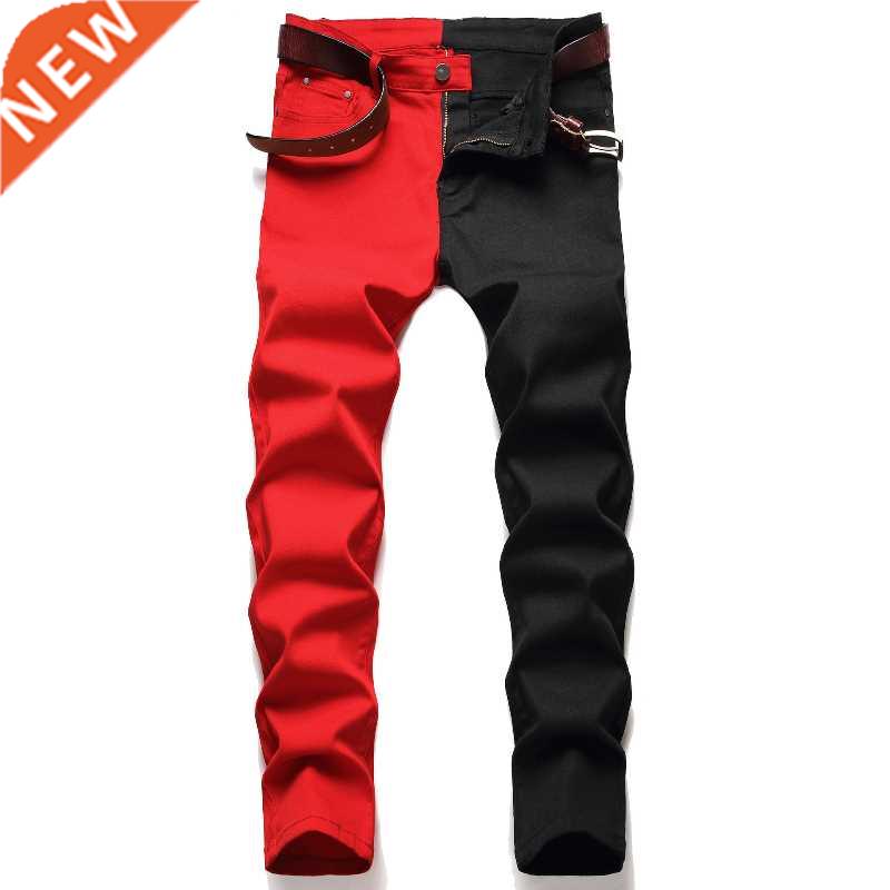 Brand Red Black Stitching Men Jeans Autumn Winter New Slim S