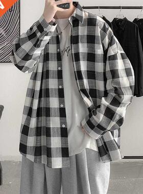 Retro Plaid Shirts Men Couples Plus Size M-XL Simple Chic I