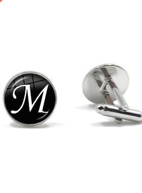 Men's Fashion A-Z Single Alphabet Cufflinks Silver Color Let