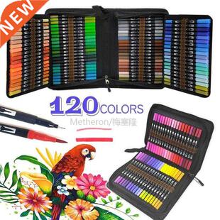120 Color Fine Liner Dual Tip Brush Pens Set Drawing Paintin