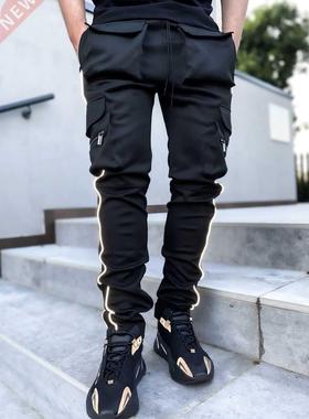 Hip Hop Men's Casual Pants European Popular Logo Large Strai