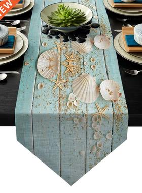Wooden Board Shells Starfish Table Runners Tablecloths Vinta