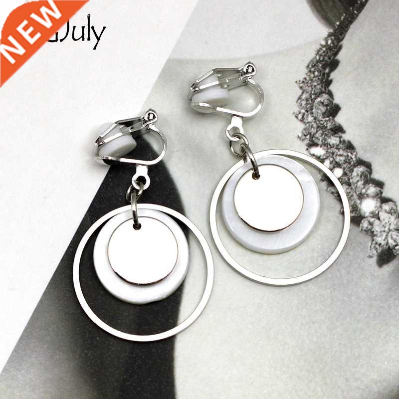 Natural Shell Geometric Clip On Earrings Without Piercing M