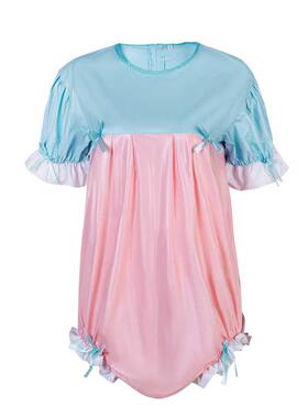 2-Color Patchwork Adult Baby PVC Bodysuit Sissy Snap Crotch