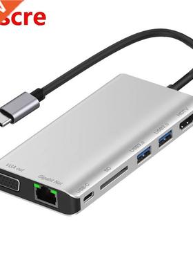 USB C HUB Type-C to Rj45 Lan 4K HDMI VGA 2USB 3.0 Sd Card Sl