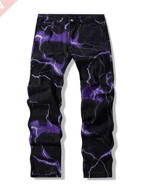 2022 Vibe Style Lightning Print Tie Dye Men Straight Y2K Jea
