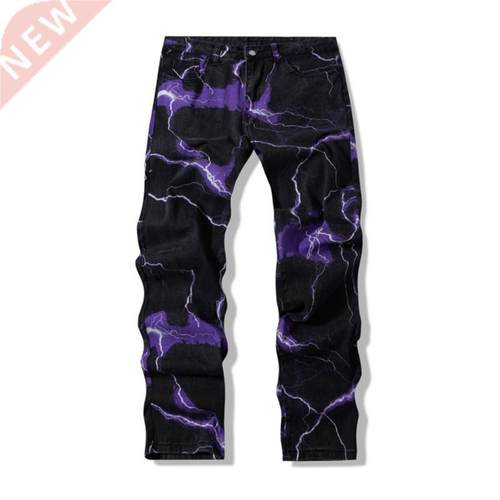 2022 Vibe Style Lightning Print Tie Dye Men Straight Y2K Jea