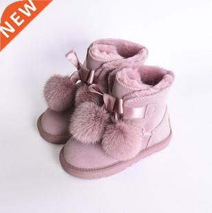 Winter Kids Fashion snow boots thick Genuine Leather warm pl