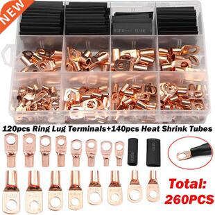 260PCS SC Bare Copper Ring Lug Splice Crimp Terminals Batter