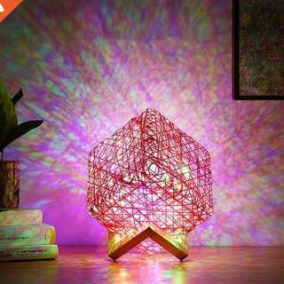 LED Table Lamp Rattan Creative Square Bedside Lamp LED Night