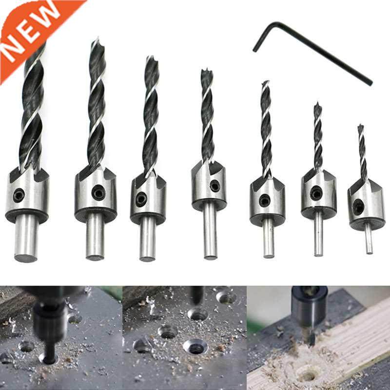 7 Pcs Countersink Drills Chamfer Speed Steel Bits with Hex W