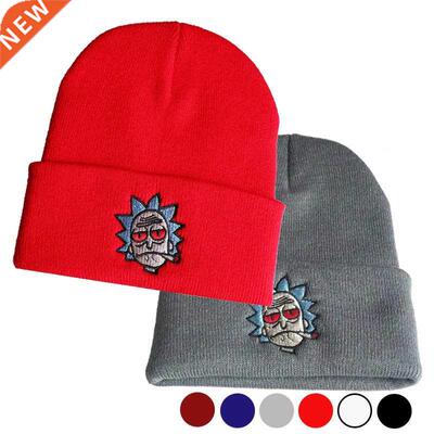 Cartoon Rick Beanies Embroidery Warm Soft Knitted Hat Hip-ho