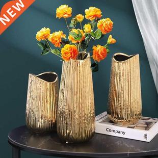 Vase Arrangemen Flower Decor Home Ceramic Golden