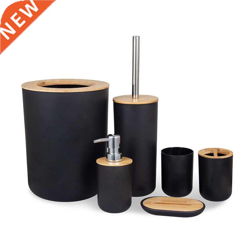 6Pcs Bamboo Wood Bathroom Set Toothbrush Holder Soap Dish Tr
