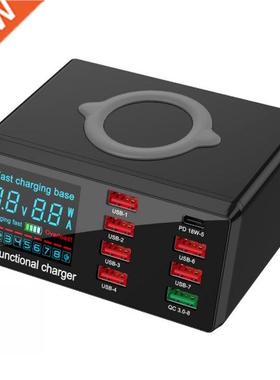 100W 8 Port USB Charger Hub PD Quick Charge 3.0 apter LED