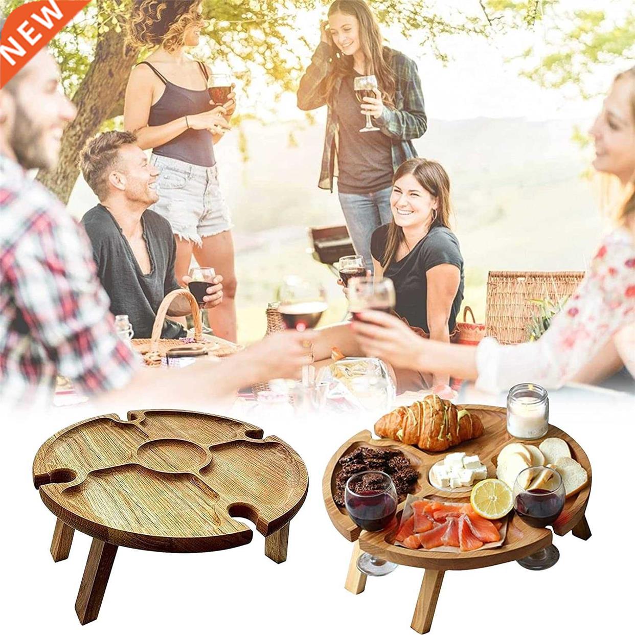 Wooden Folding Picnic Table Portable Outdoor 2 In 1 with Win
