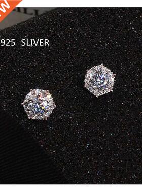 S925 Sterling Silver Color Simple Round Bling CZ Zircon Ston