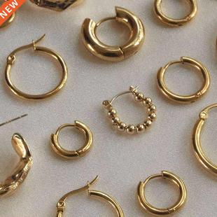 Gold Silver Color Stainless Steel Hoop Earrings for Women Sm