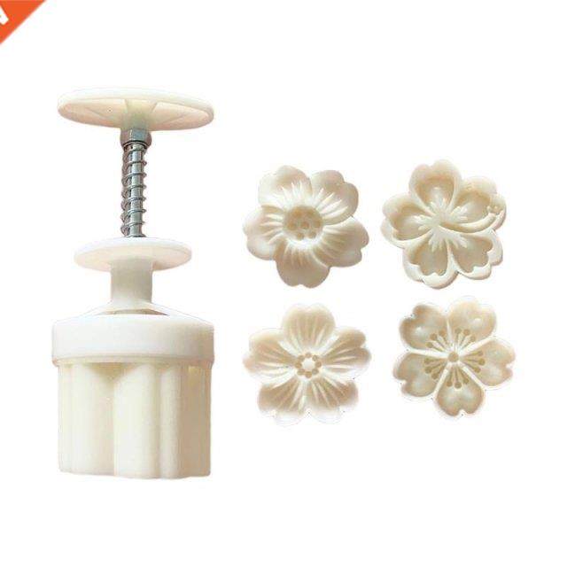 Cooke Stamp Moon Cake Mold Set wth 4 Pcs Mode Pattern Bath