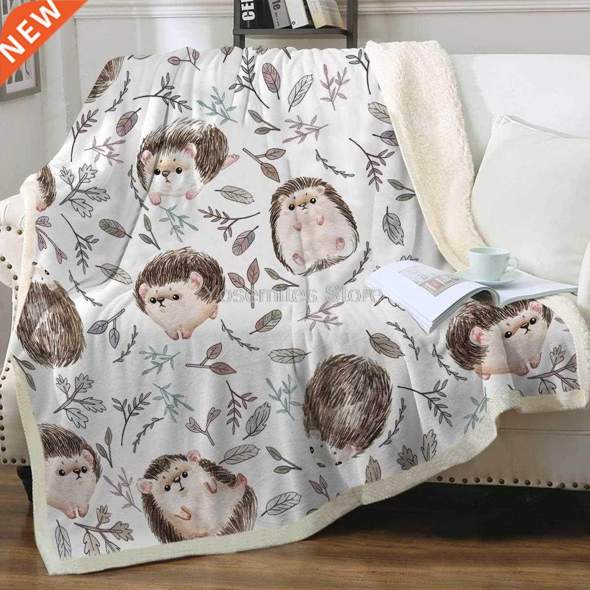 Hedgehog Sherpa Fleece Reversible Throw Blanket Boho Cute Wo