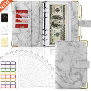 A6 PU Leather Marble Notebook Binder Budget Planner Money Or