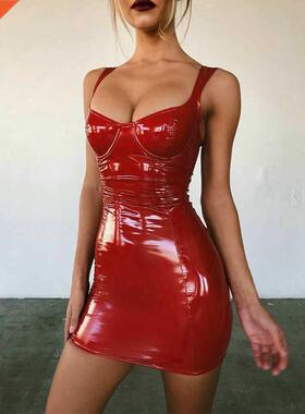 hirigin Women Latex Faux Leather Bodycon Mini Dress 2020 Sum