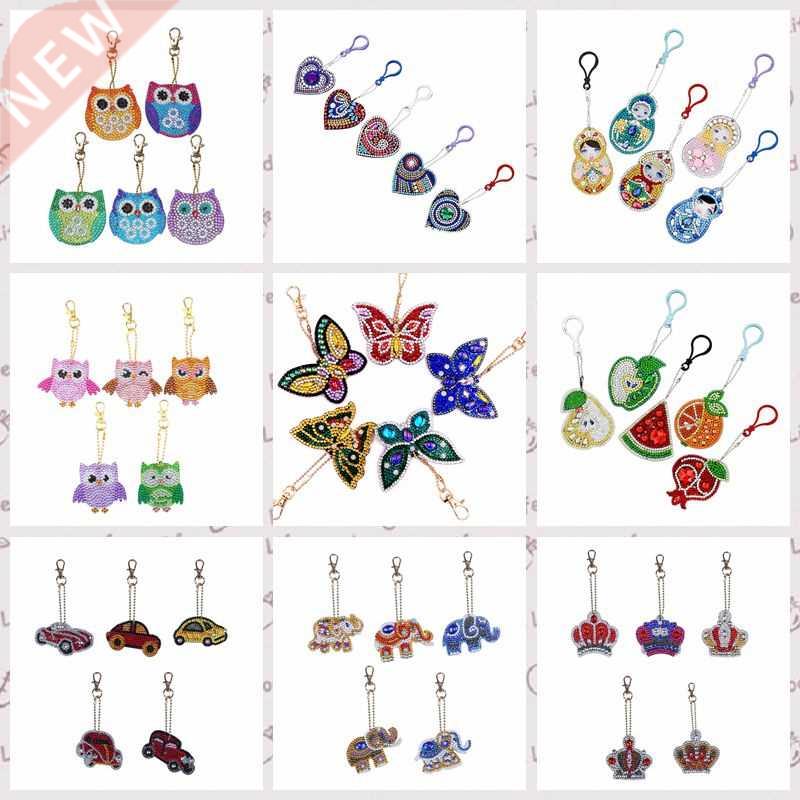 5pcs 5D diamond painting animal character  keychain diamo