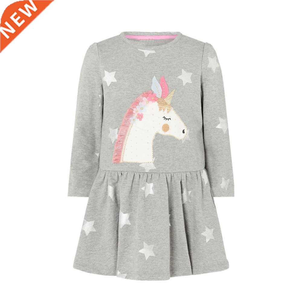 Jumping Meters Long Sleeve Grey Unicorn Princess Girls Dress