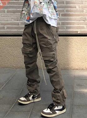 High street Multi-pocket Drawstring Overalls Mens Straight R