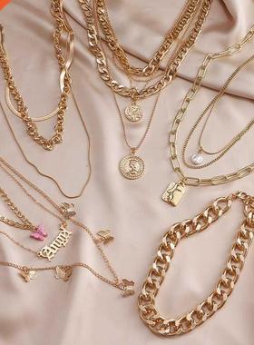 DAXI Vintage Punk Chains On The Neck Choker Pendant Necklace