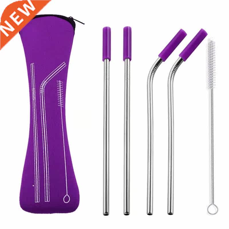 6Pcs Colorful Reusable Straws Metal Straw Silicone Tips Cov