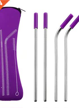 6Pcs Colorful Reusable Straws Metal Straw Silicone Tips Cov