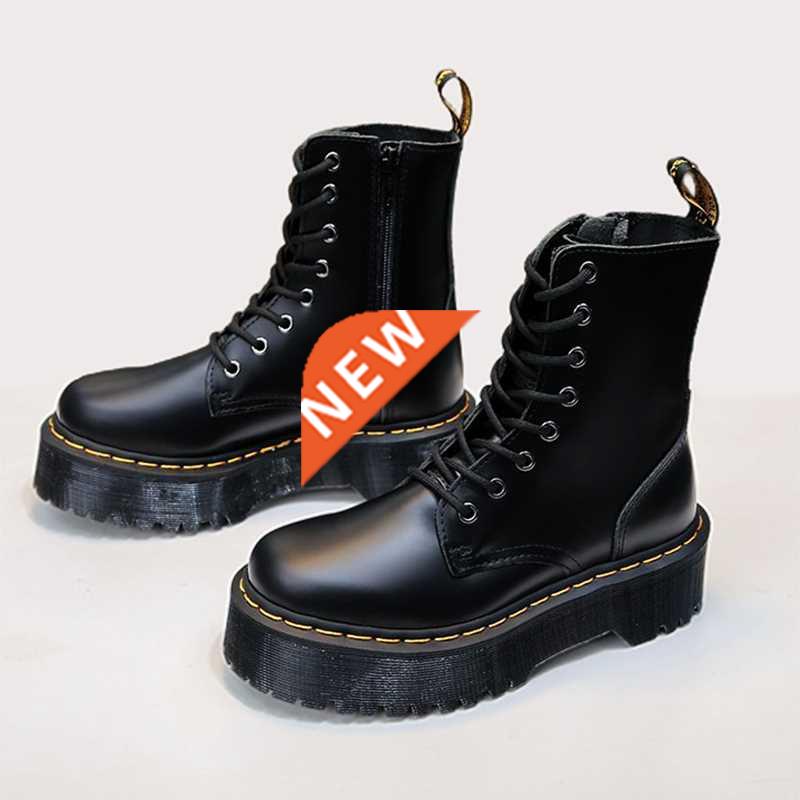 Winter Leather Boots Women Platform Oxford Sole Lace-Up Zipp