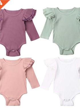 4Color Newborn Baby Girl Clothes ops Long Sleeve Solid Ruffl