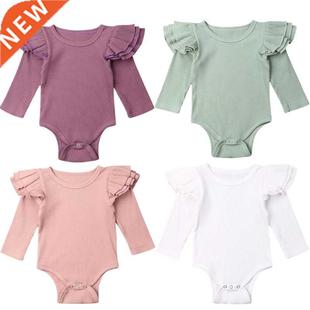 Girl Clothes Solid Newborn Ruffl Sleeve Baby Long 4Color ops