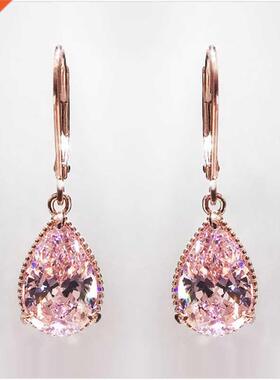 HOYON 14K Rose Gd Cor Pink Diamond Drop Earring for Wome
