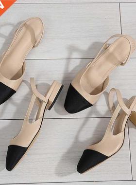 mixed color chunky single shoes women summer patchwork shall