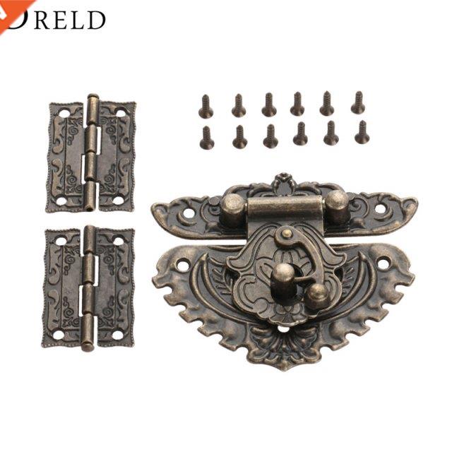 2Pcs Furniture Cabinet Hinges with Antique Bronze Jewelry Wo