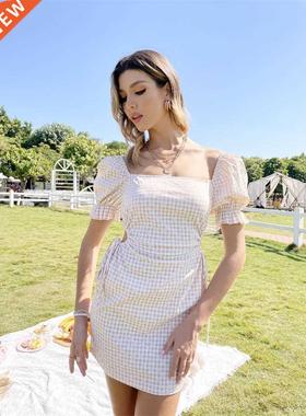 2022 Summer Collection Women Clothing Young Girls Gingham Sq