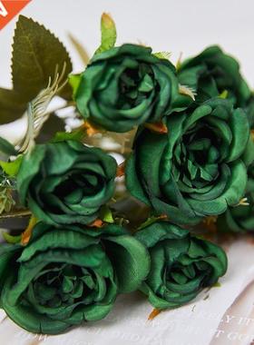 Vintage 8 Heads Artificial Flowers Silks Peony Green Rose fo