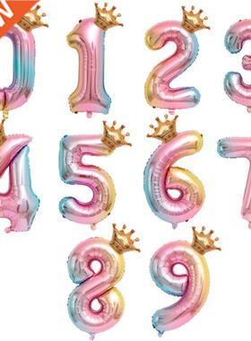 32Inch Colorful Number Foil Rainbow Balloons 0-9 Years Old K