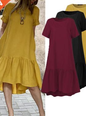 Women Dress Holiday Summer ZANZEA Short Sleeve Sundress Soli