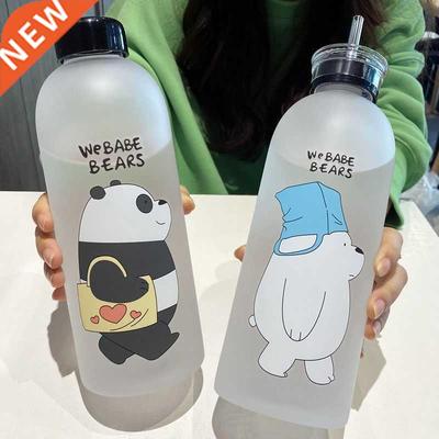 Cute Panda Bear Cup 1000ml Water Bottles With Straw Transpar