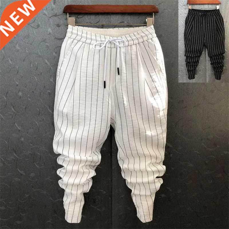 Summer Pants Men Stripe Printing Slim Trousers rendy Korean